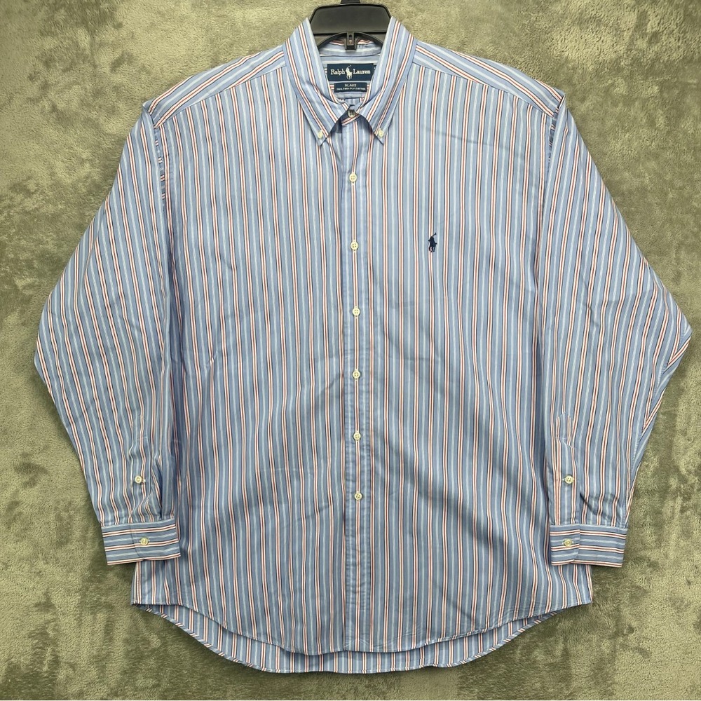 Ralph Lauren Men's Blake Shirt XL Blue‎ Striped Long Sleeve Button Up Logo